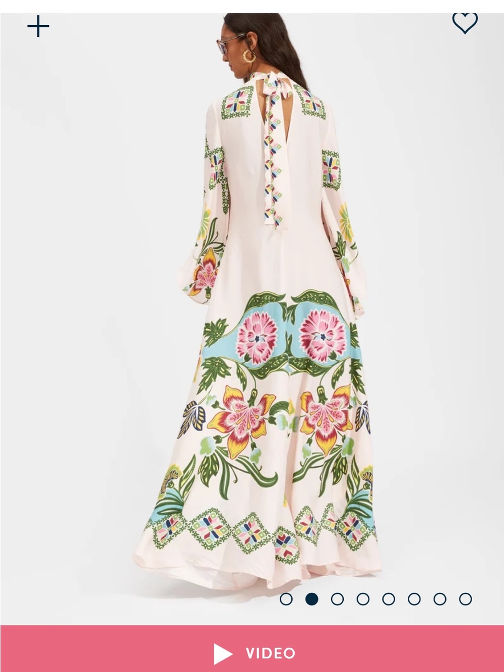 Cream Floral Maxi Dress with Pink & Green Print